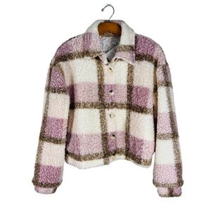 Sadie & Sage Maryjane Faux Sherpa Fleece Jacket Pink Ivory Tan S NWT